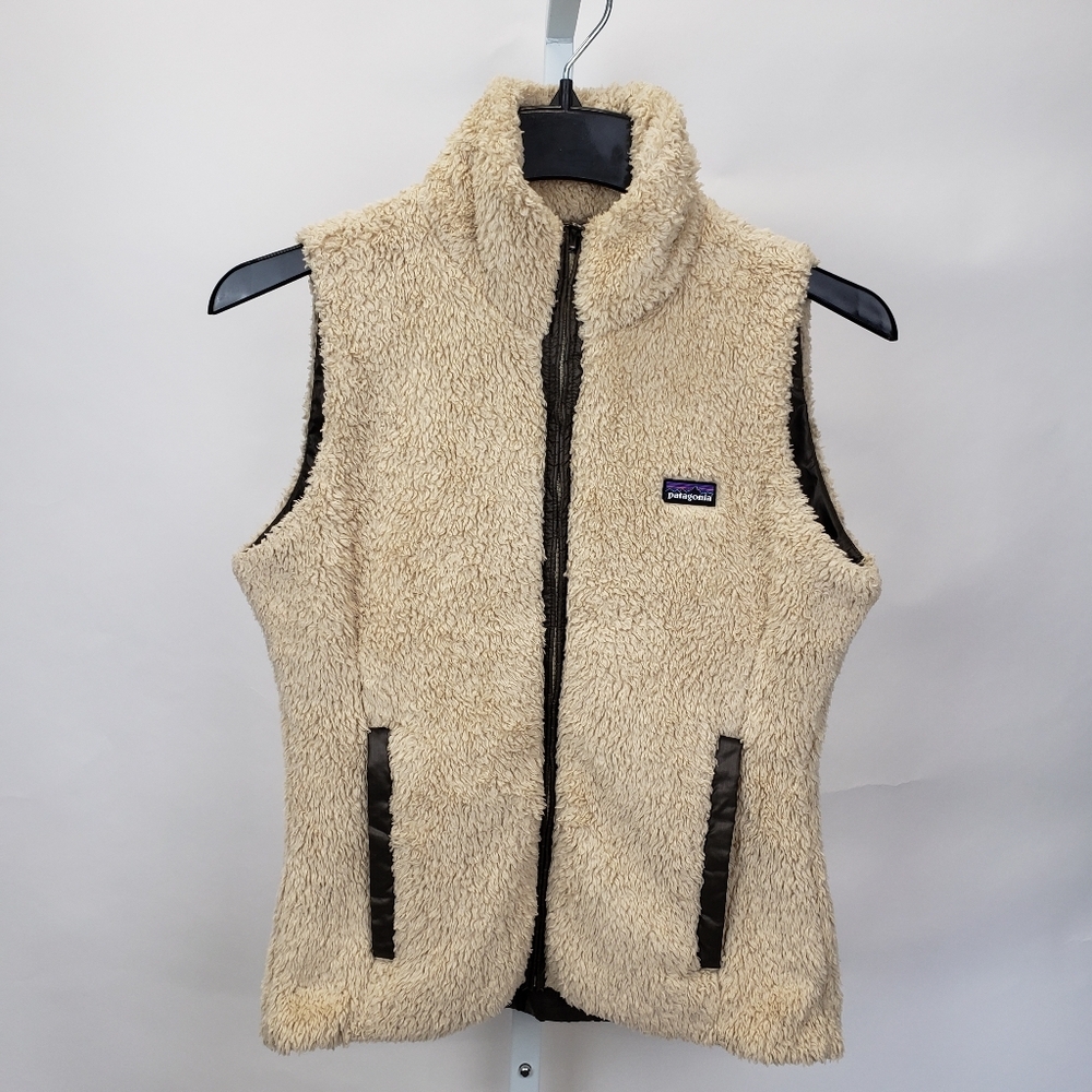 Patagonia Los Lobos Reversible Vest Womens Size Small Full Zip Sherpa Tan Brown